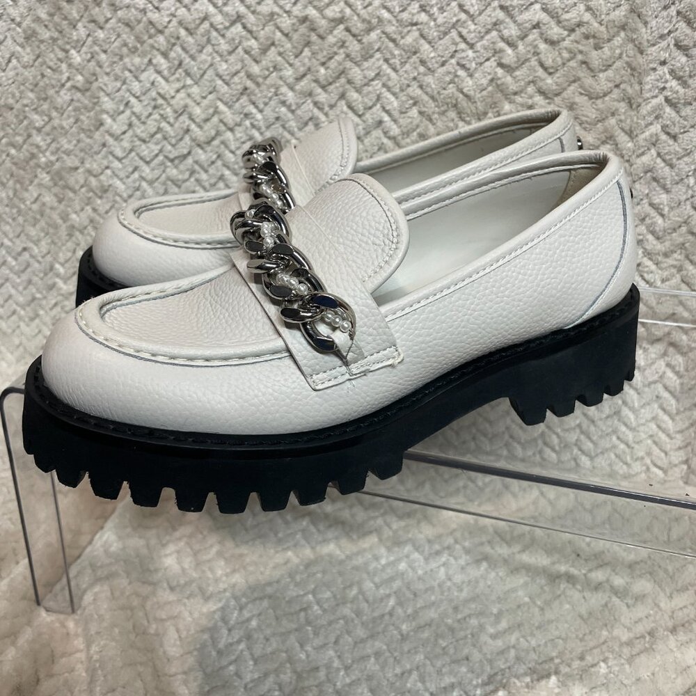 Karl Lagerfeld Paris Gemsy White Leather‎ Loafers Womens Size 7M Preppy Classic - Picture 3 of 11